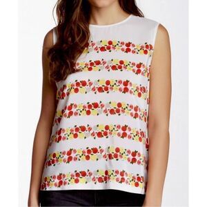 Equipment Cream Silk Floral Sleeveless Button Back Blouse Size Large